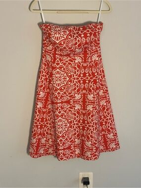 Shoshanna Red and White Strapless A-Line Dress